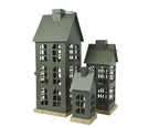 Set 3 lanterna in ferro a forma di casa colore verde | rohome
