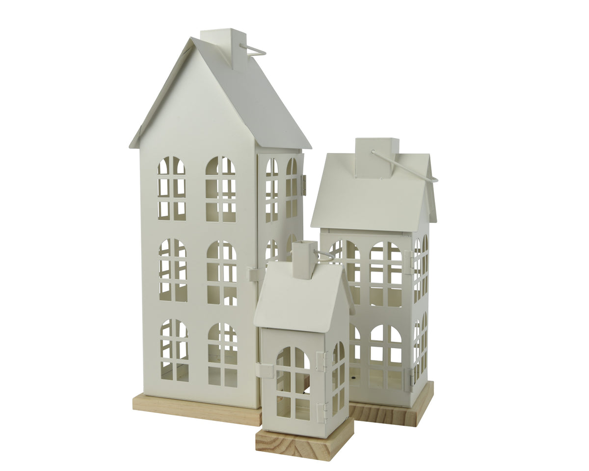 Set 3 lanterna in ferro a forma di casa colore bianco | rohome