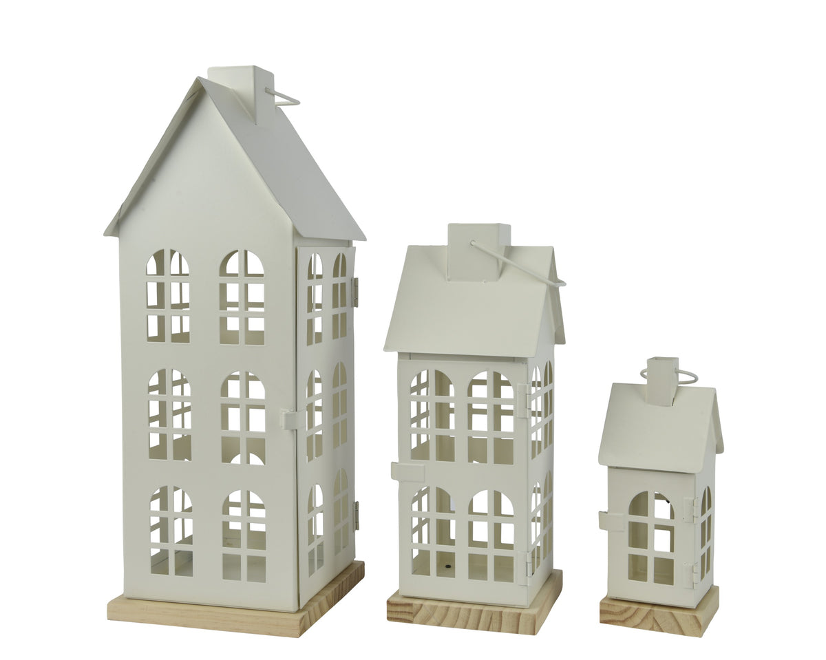 Set 3 lanterna in ferro a forma di casa colore bianco | rohome