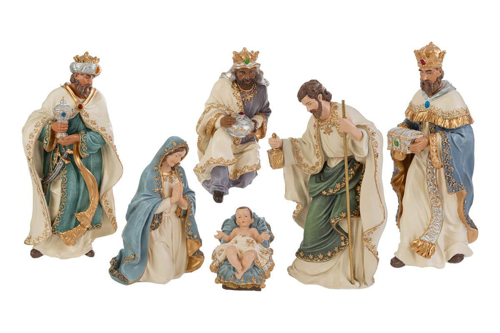 Set 8 pz natività in resina colore azzurro e verde h30cm  | Rohome
