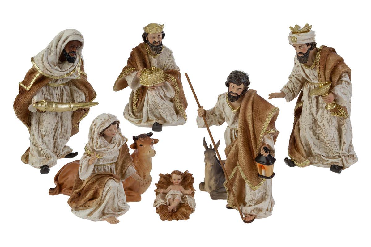 Set 8 pz natività in resina colore beige e cammello h 21m  | Rohome