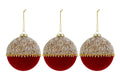 Set 3 palle di natale in vetro , velluto e perle d10cm  | Rohome