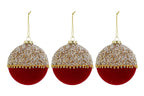 Set 3 palle di natale in vetro , velluto e perle d10cm  | Rohome