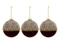 Set 3 palle di natale in vetro , velluto bordeaux e perle d10cm  | Rohome