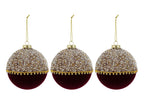 Set 3 palle di natale in vetro , velluto bordeaux e perle d10cm  | Rohome