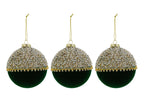 Set 3 palle di natale in vetro , velluto verde e perle d10cm  | Rohome