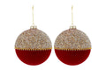 Set 2 palle di natale in vetro , velluto e perle d15cm  | Rohome