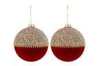 Set 2 palle di natale in vetro , velluto e perle d15cm  | Rohome