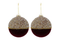 Set 2 palle di natale in vetro , velluto bordeaux e perle d15cm  | Rohome
