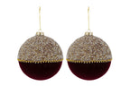 Set 2 palle di natale in vetro , velluto bordeaux e perle d15cm  | Rohome