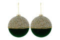 Set 2 palle di natale in vetro , velluto verde e perle d15cm  | Rohome