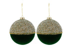 Set 2 palle di natale in vetro , velluto verde e perle d15cm  | Rohome