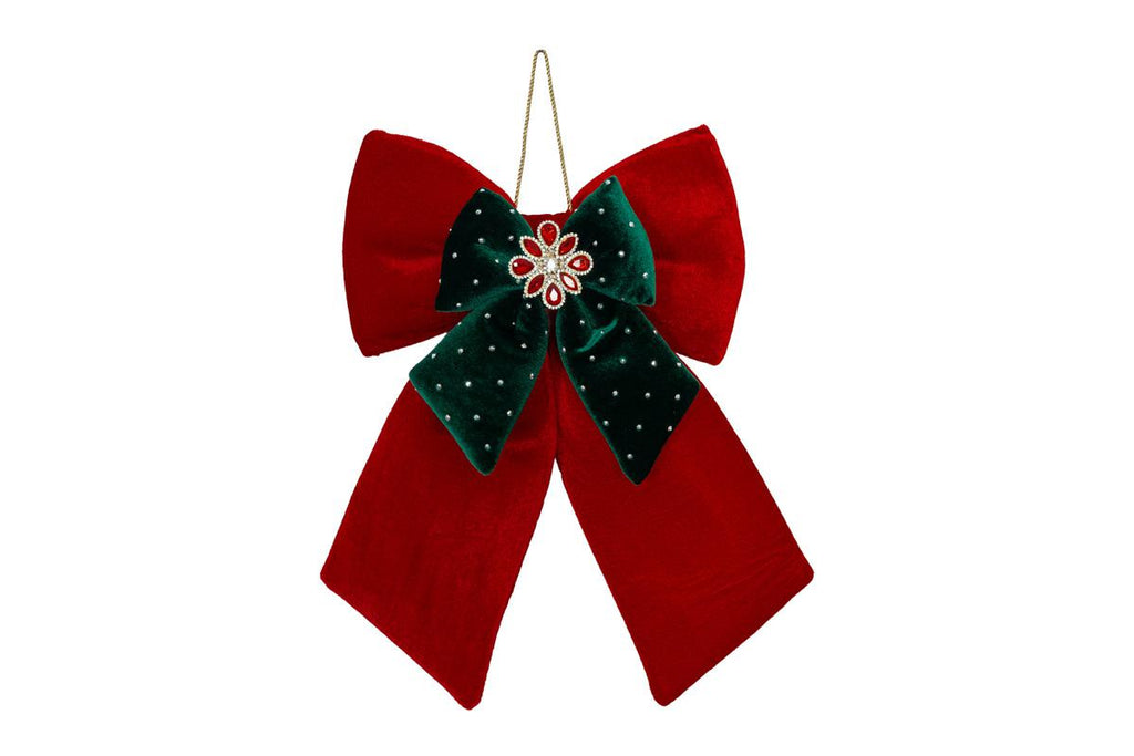 Doppio Fiocco in velluto colore rosso e verde h.42cm | rohome