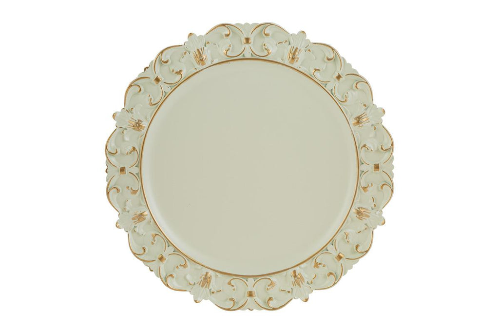 Vassoio rotondo barocco in melamina bianco ed oro | rohome