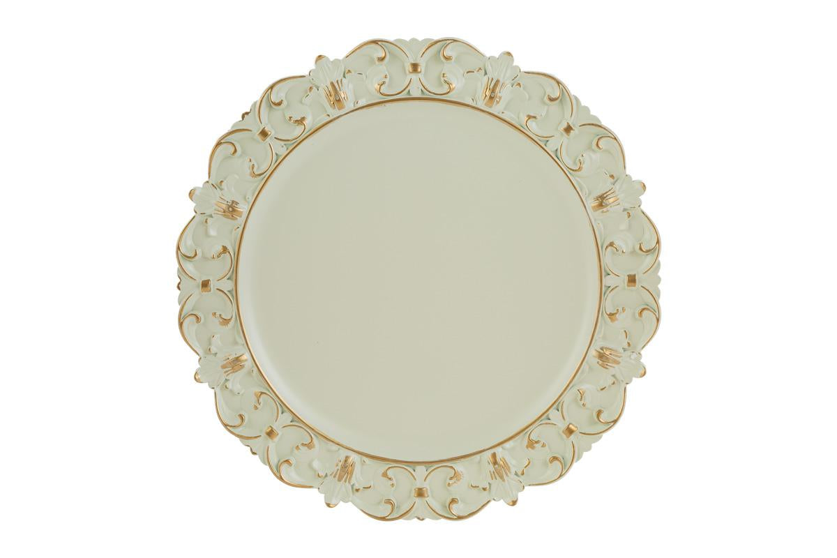 Vassoio rotondo barocco in melamina bianco ed oro | rohome