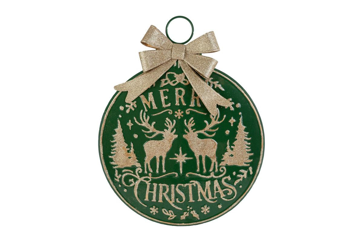 Decorazione Palla con scritta in metallo Merry Christmas verde | Rohome