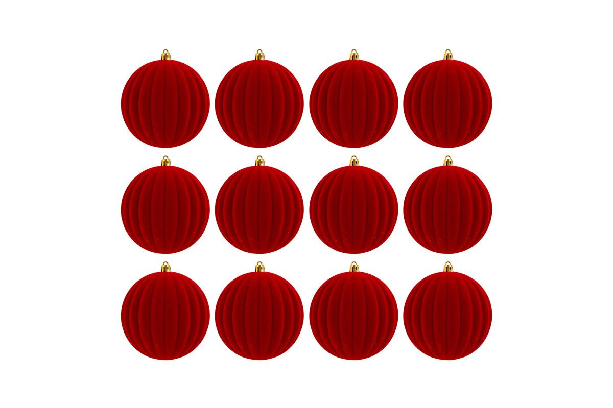 Set 12 palle di natale in plastica e velluto d8cm rosso| Rohome