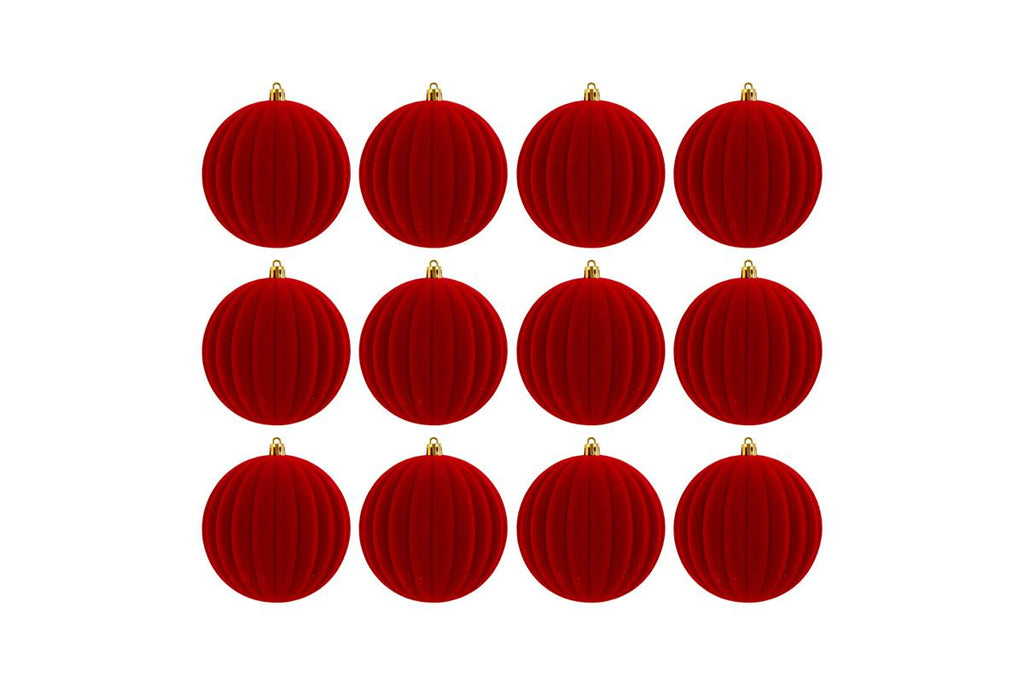 Set 12 palle di natale in plastica e velluto d.10cm rosso| Rohome