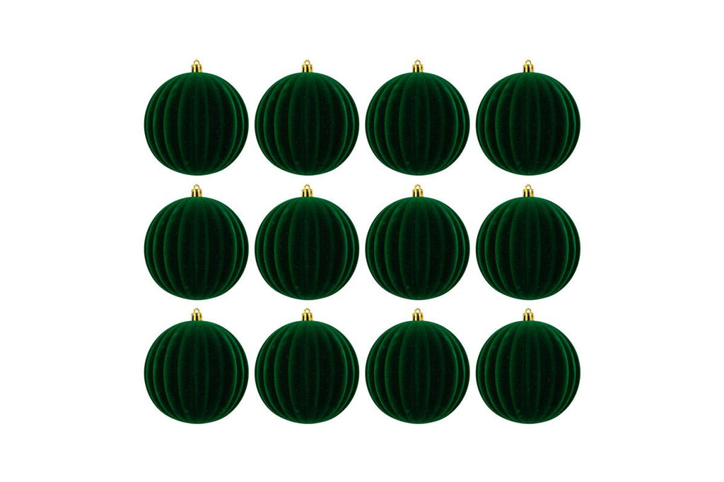 Set 12 palle di natale in plastica e velluto d.10cm verde | Rohome