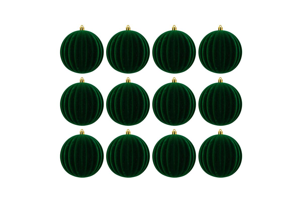 Set 12 palle di natale in plastica e velluto d.10cm verde | Rohome