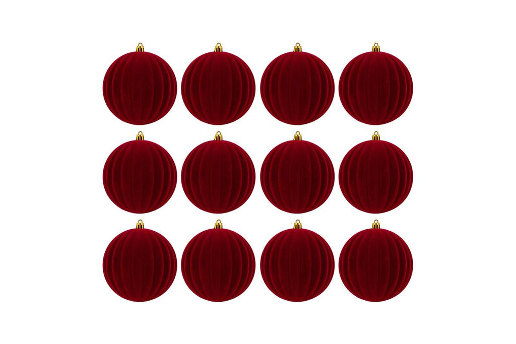 Set 12 palle di natale in plastica e velluto d.10cm bordeaux| Rohome