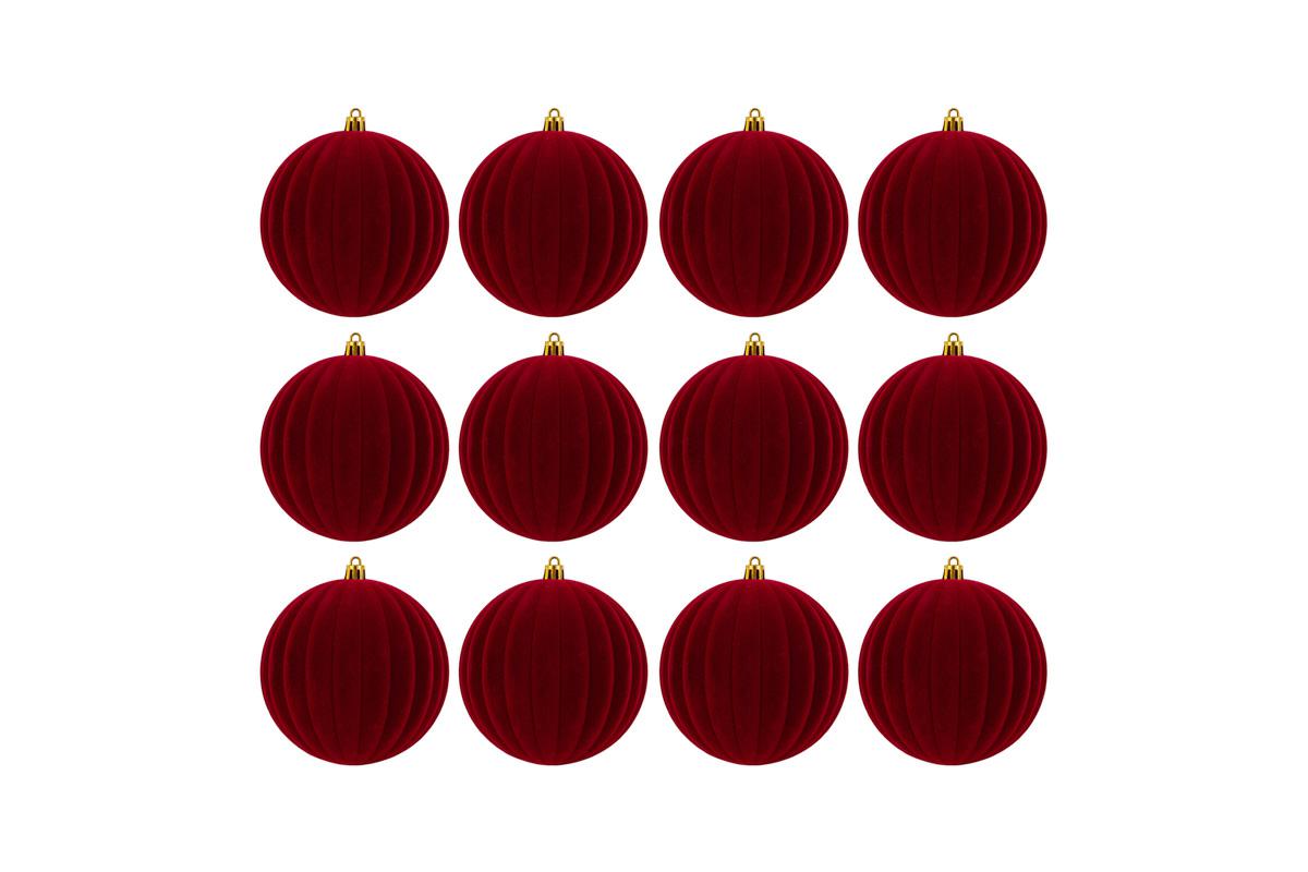 Set 12 palle di natale in plastica e velluto d.10cm bordeaux| Rohome