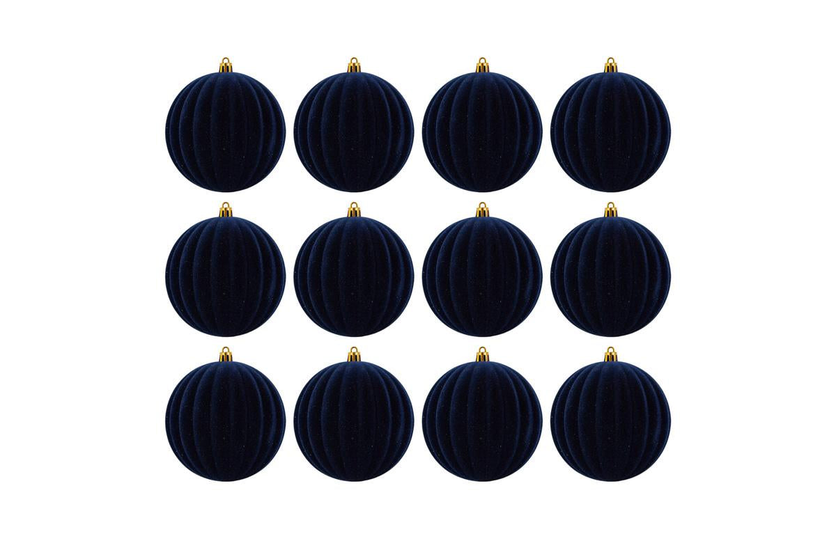 Set 12 palle di natale in plastica e velluto d8cm blu | Rohome