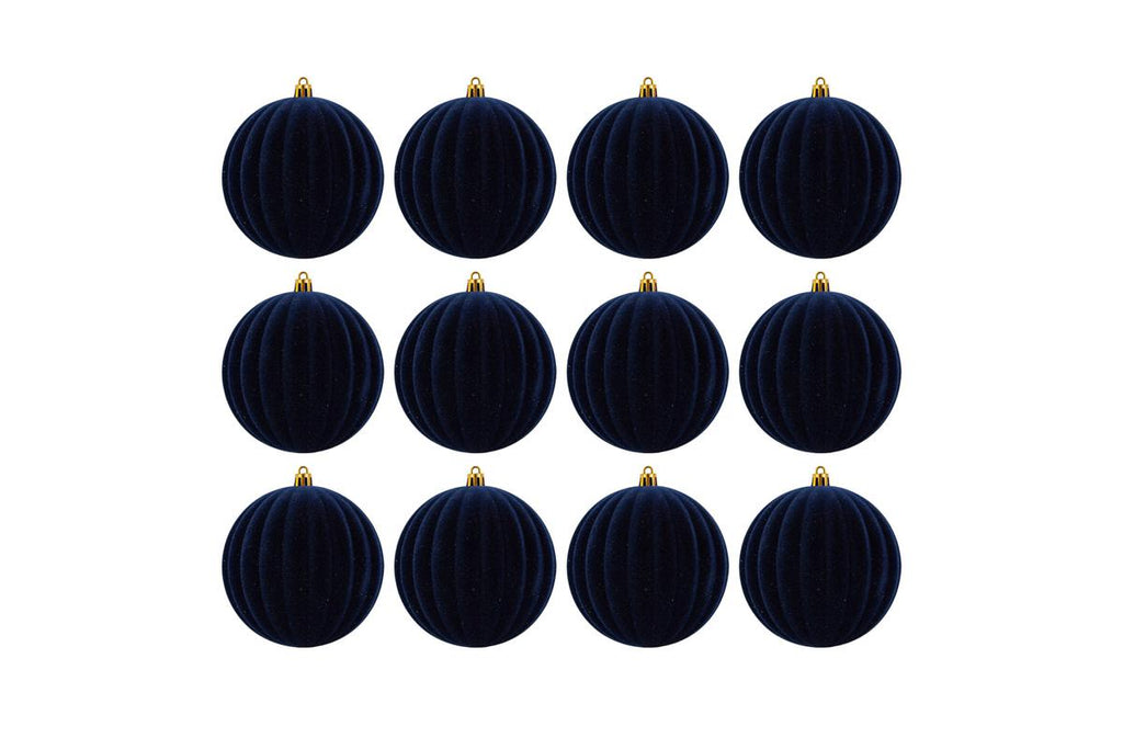 Set 12 palle di natale in plastica e velluto d.10cm blu | Rohome