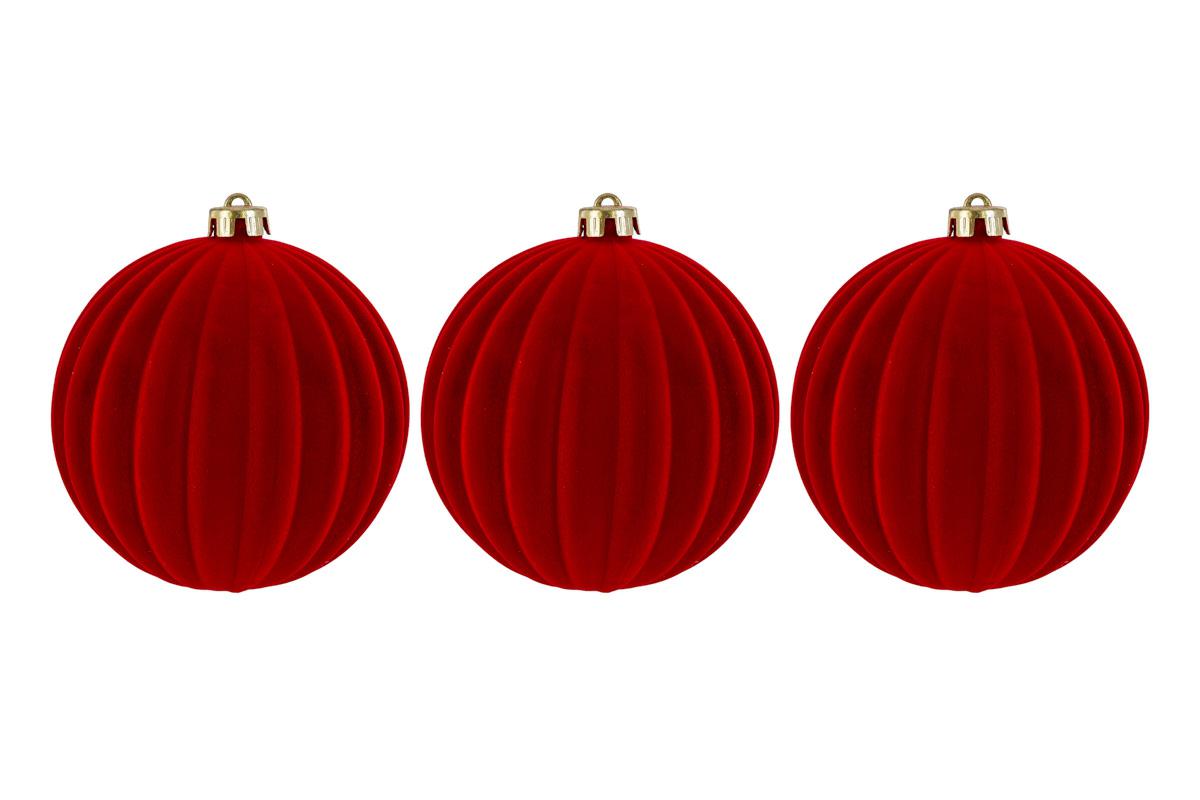 Set 3pz palle di natale in plastica e velluto d.15cm rosso | Rohome