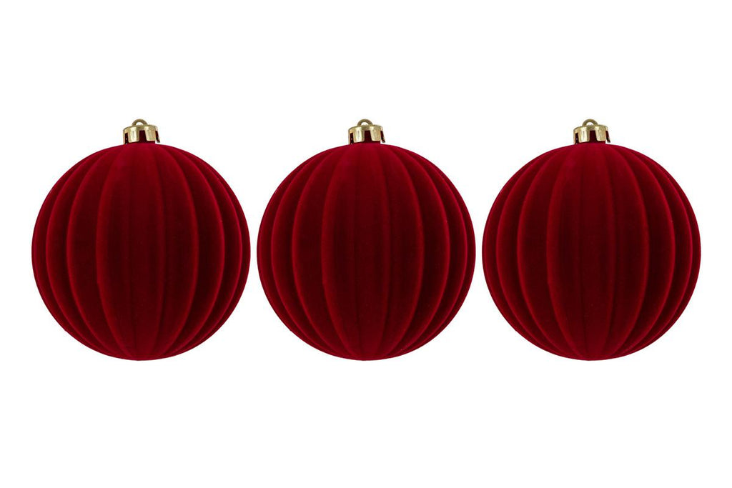 Set 3pz palle di natale in plastica e velluto d.15cm bordeaux | Rohome
