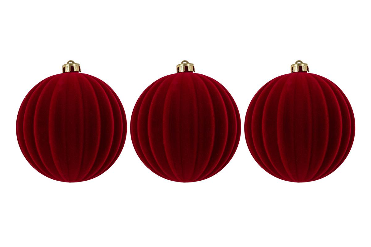 Set 3pz palle di natale in plastica e velluto d.15cm bordeaux | Rohome