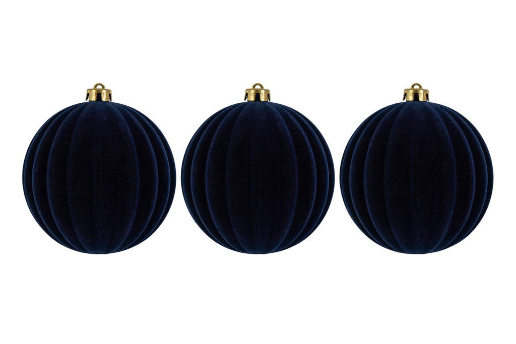Set 3pz palle di natale in plastica e velluto d.15cm blu | Rohome