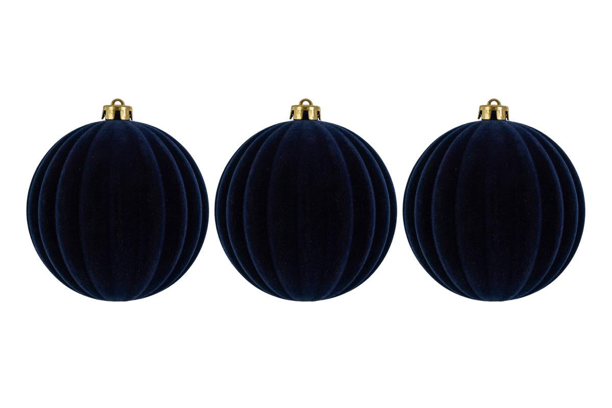 Set 3pz palle di natale in plastica e velluto d.15cm blu | Rohome