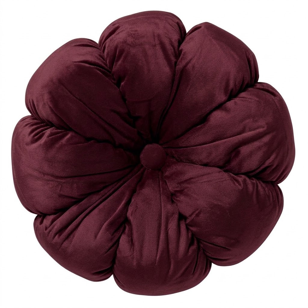 Cuscino arredo in velluto d.38cm a forma di fiore bordeaux | Rohome