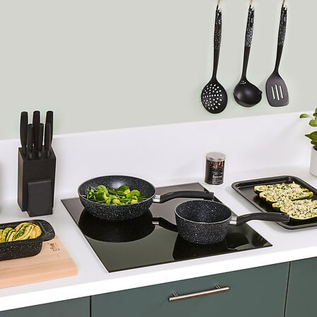 Porta coltelli con 6 coltelli colore nero | Rohome