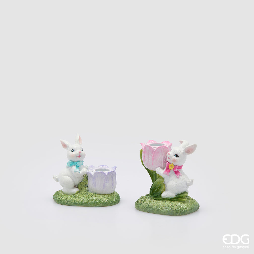 Edg - Portacandela coniglio con fiore H.10cm | Rohome