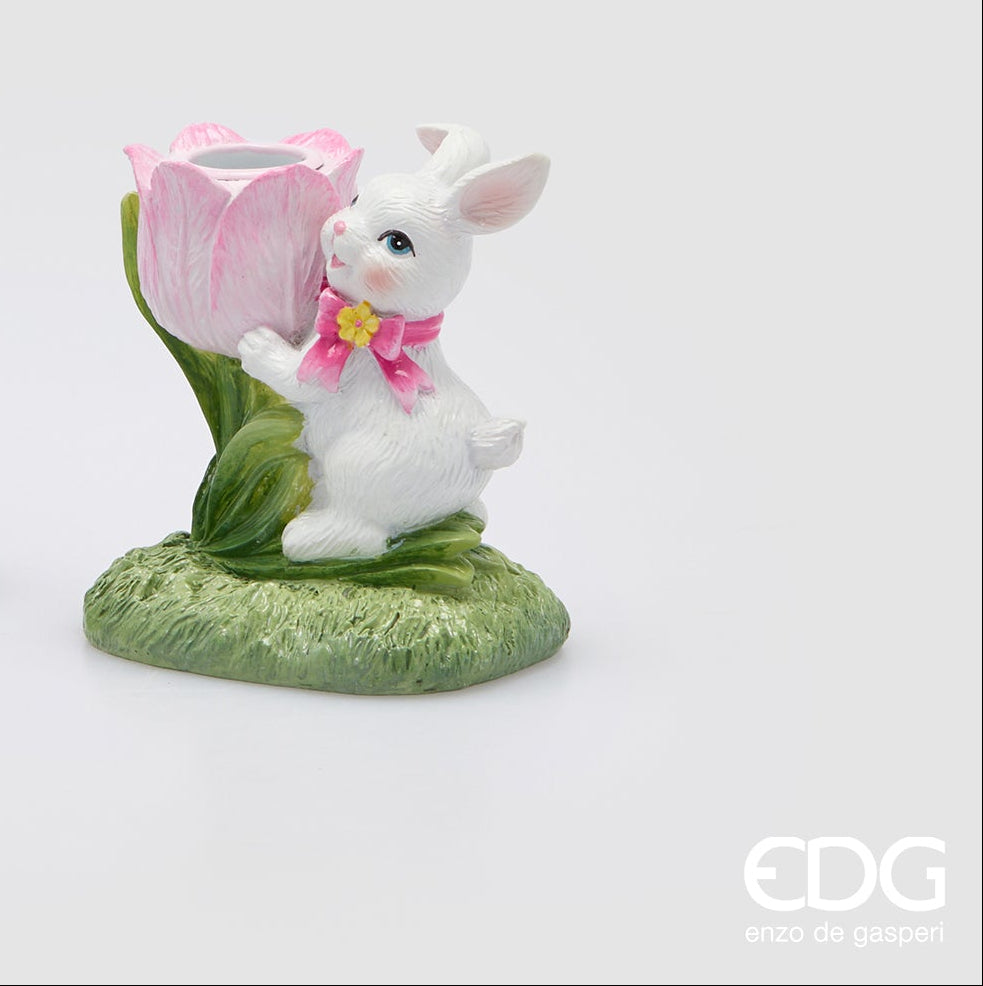 Edg - Portacandela coniglio con fiore H.10cm | Rohome