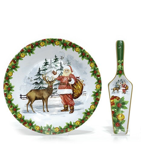 Premier Housewares Set Piatto Per Torta E Paletta In Porcellana Con Omino Di Panpepato - 30x30 Cm - Stoviglie Natalizie