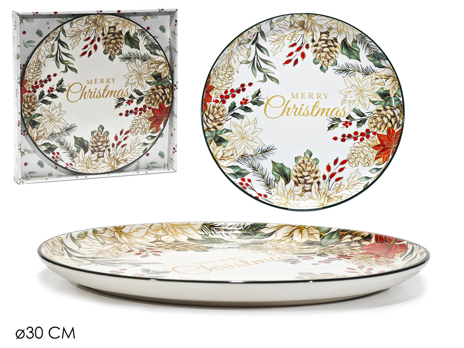 Piatto decorativo Natalizio d.30 merry christmas | Rohome