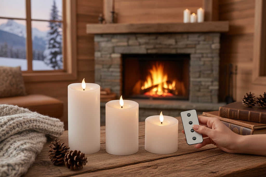 Set Candela a LED con stoppino realistico e braciere in resina | Rohome