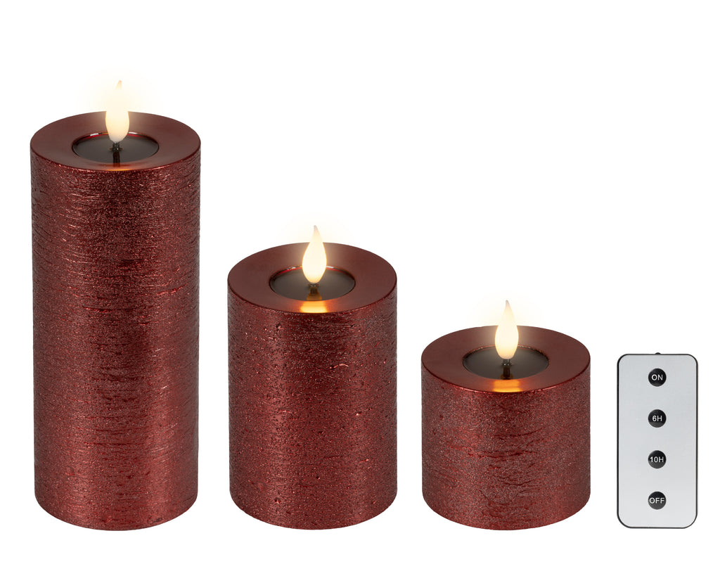 Set Candela a LED rossa con stoppino realistico e braciere in resina | Rohome