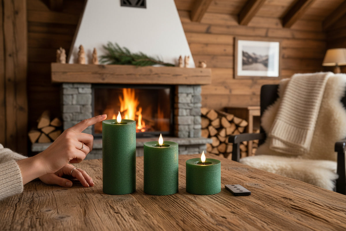 Set Candela a LED verde con stoppino realistico e braciere in resina | Rohome