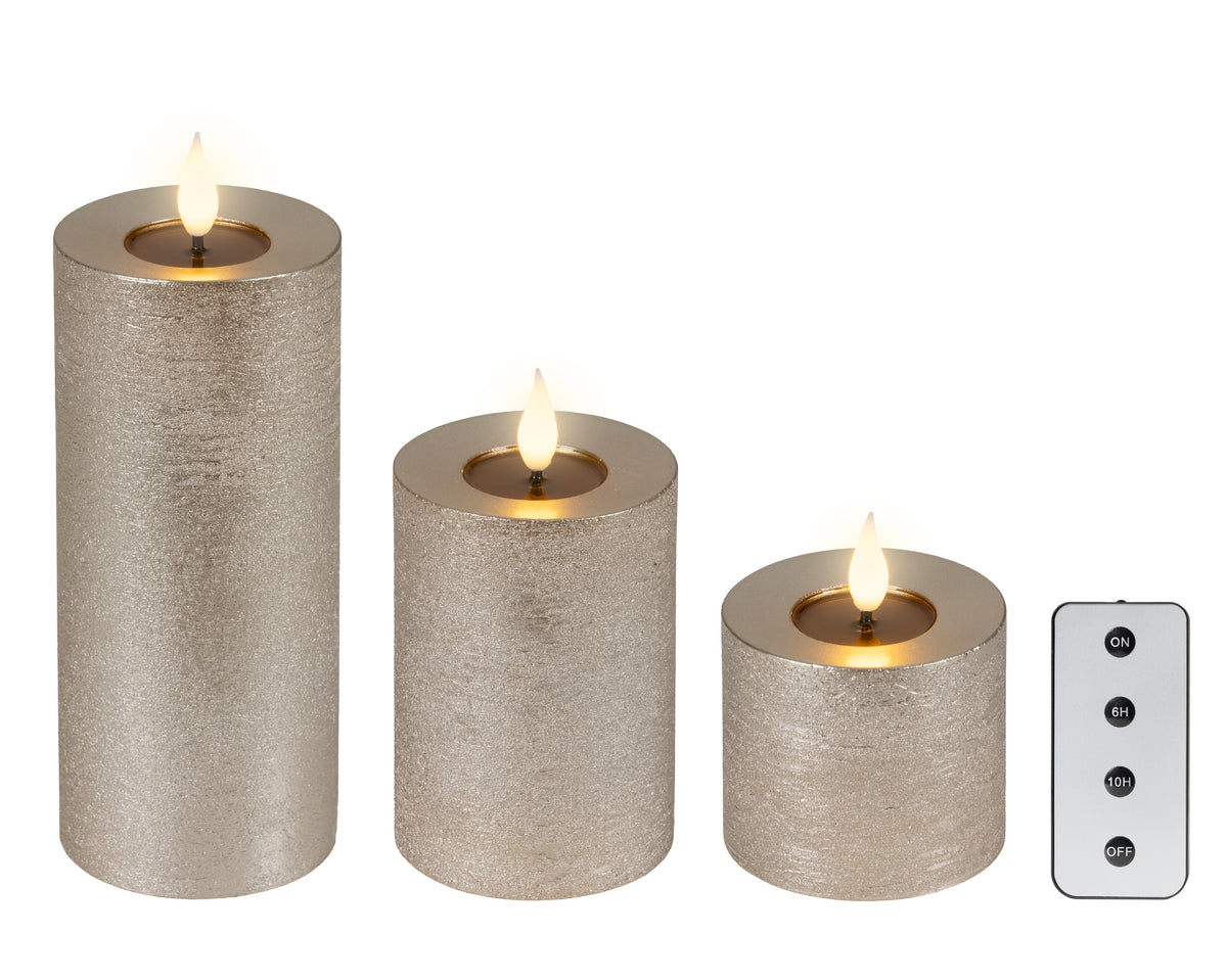 Set Candela a LED silvrer con stoppino realistico e braciere in resina | Rohome