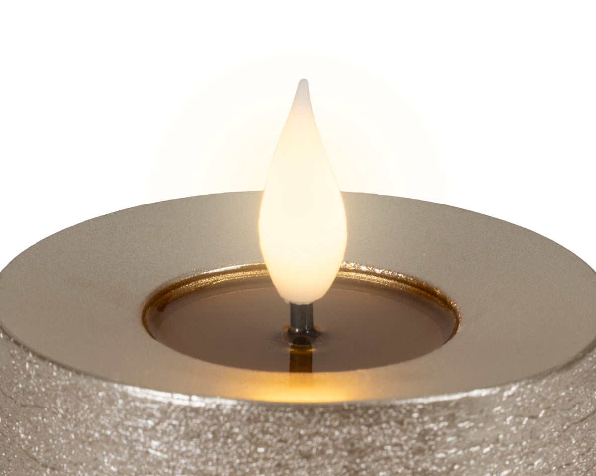 Set Candela a LED silvrer con stoppino realistico e braciere in resina | Rohome