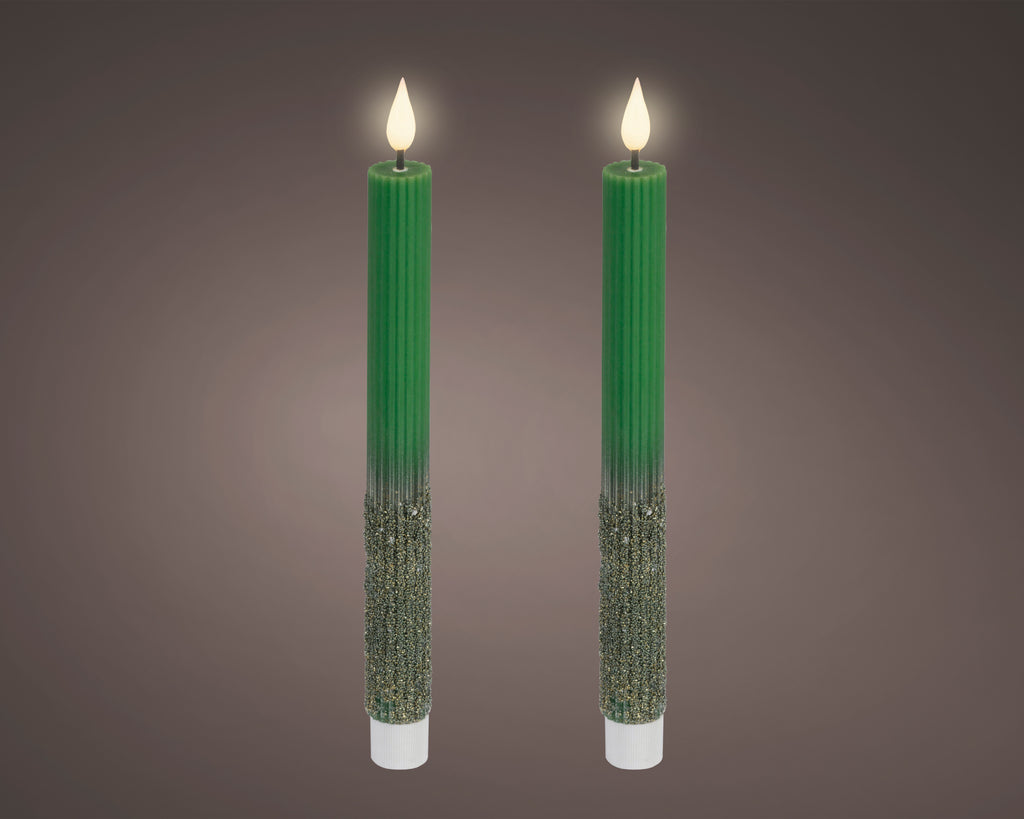 Set 2 Candele a stelo LED effetto fiamma colore verde | Rohome