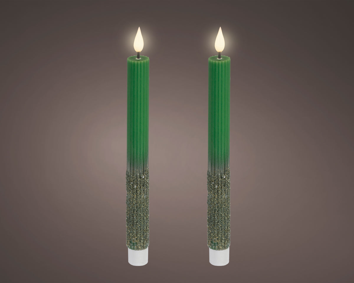 Set 2 Candele a stelo LED effetto fiamma colore verde | Rohome