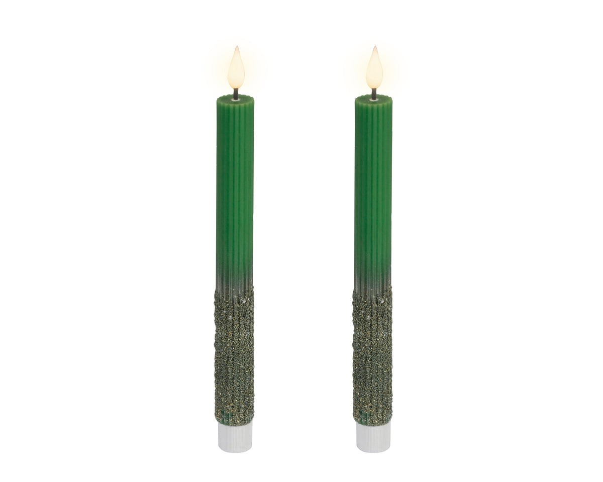 Set 2 Candele a stelo LED effetto fiamma colore verde | Rohome