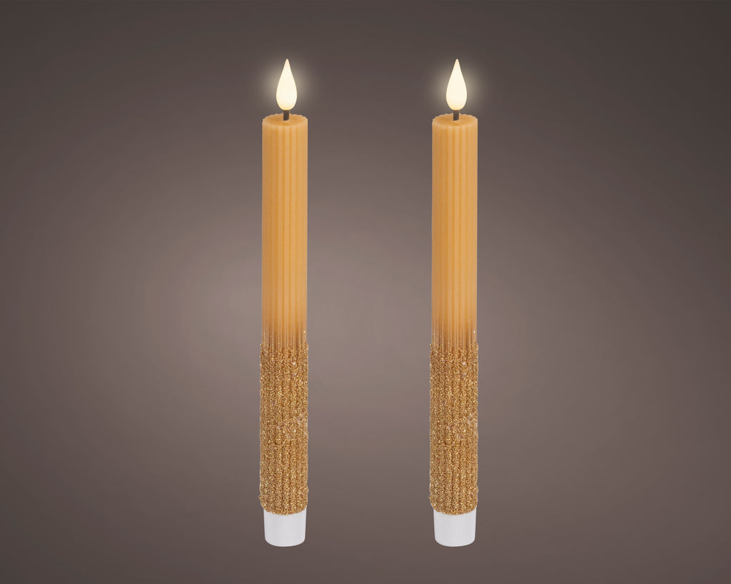 Set 2 Candele a stelo LED effetto fiamma colore gold | Rohome