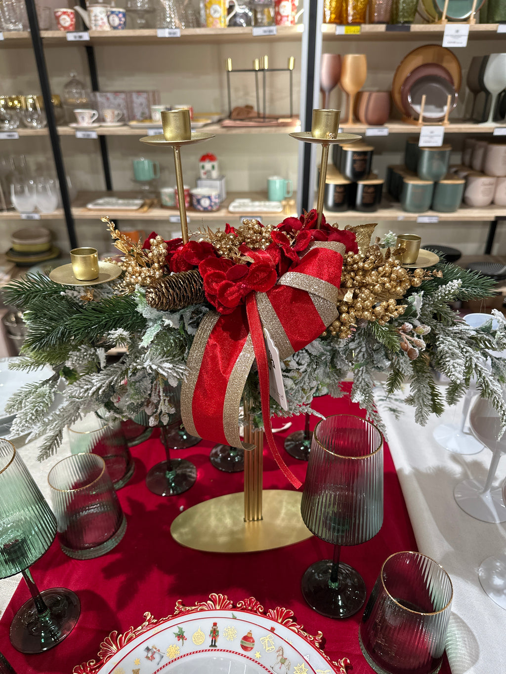 Fiori di Lena - Candeliere 4 fiamme natalizio rosso h50cm | Rohome