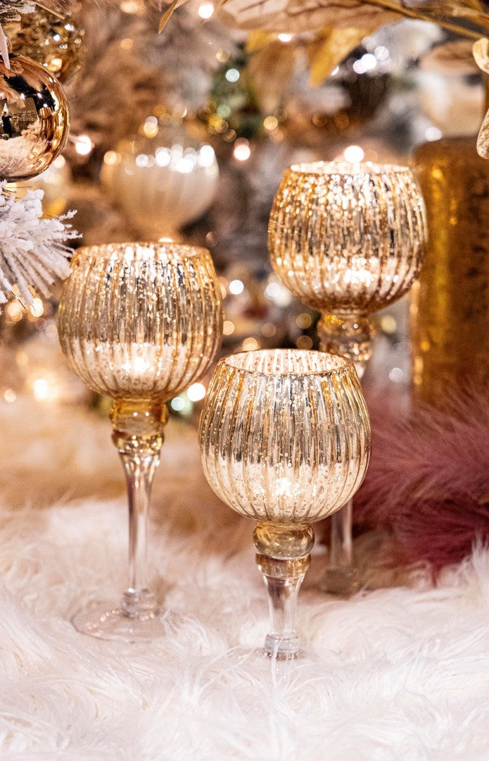 Set 3 portacandela a calice gold in vetro | Rohome